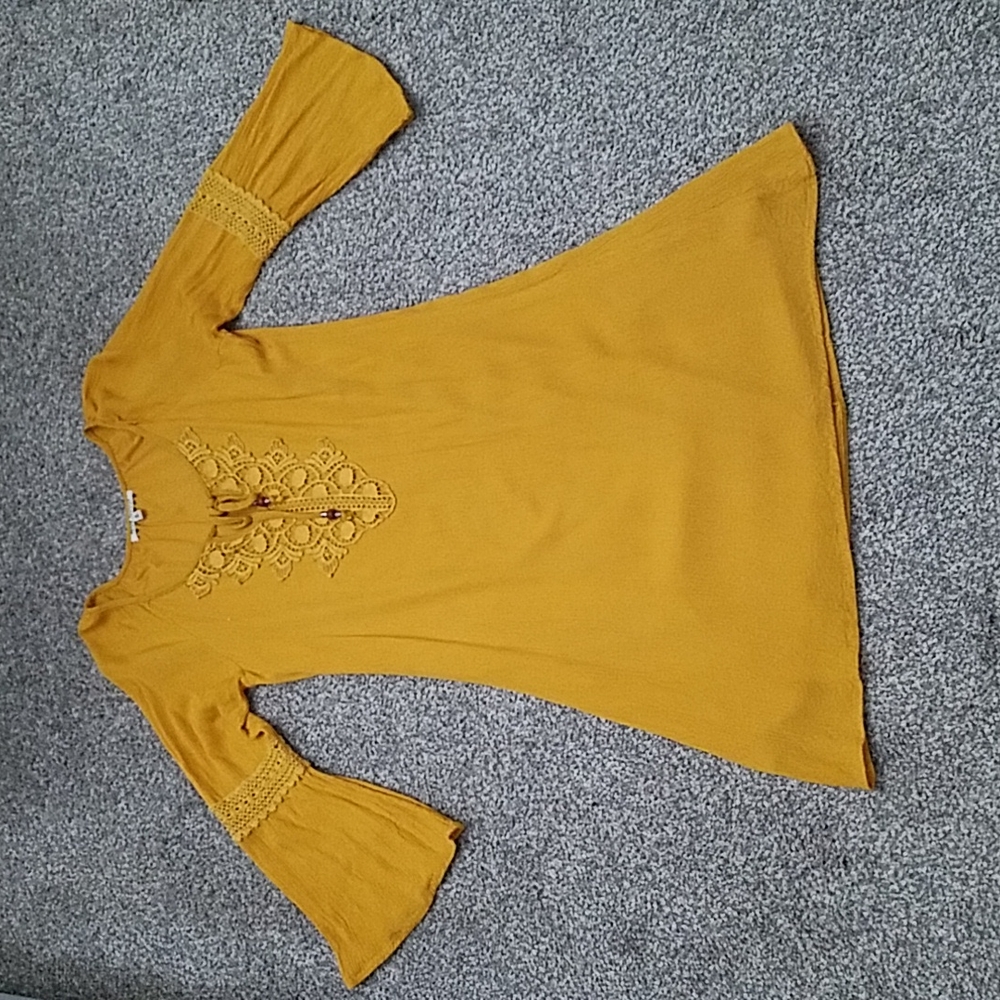 Mustard Bell Sleeve Tunic Dress